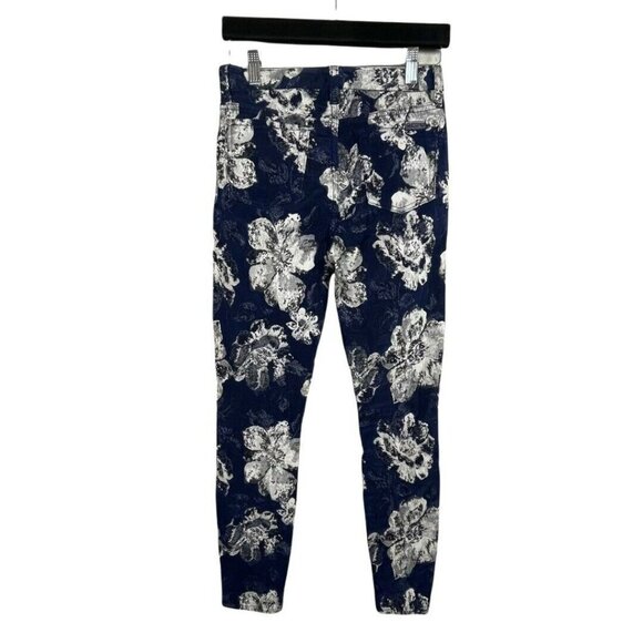 7 for all Mankind Size 25 Blue White Floral Ankle Skinny Textured Pants Stretch - Picture 8 of 8